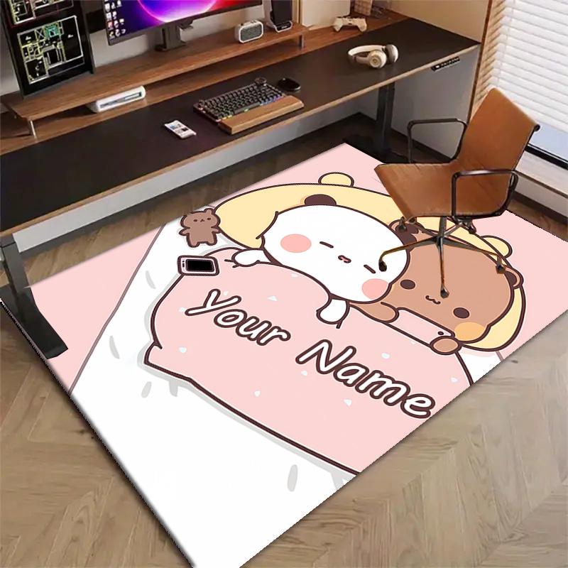 Custom Yier BuBu Bear Mat Personalized Name, Polyester Washable Indoor Entryway Rug, Gift for Christmas, Easter, Thanksgiving Day