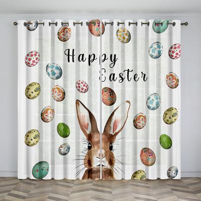 Cortinas de ovos de coelho com tema de Páscoa, decoração de quarto, pano de fundo, estampa de feriado, cortinas estilo gancho