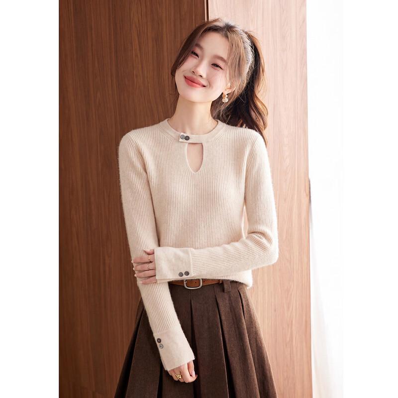 Shexi Women's 100% Cashmere Knit Sweater with Hollow Details
