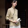 Zen Style Women's Tea Color Qipao Tang Suit Top - ROC Era