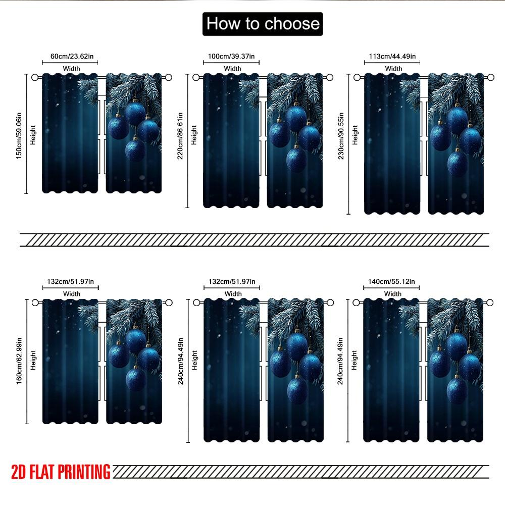 2pcs 2D flat printing Merry Christmas Party Curtains Christmas Ornament Blue Bauble Digital Printed Polyester Drapes Party