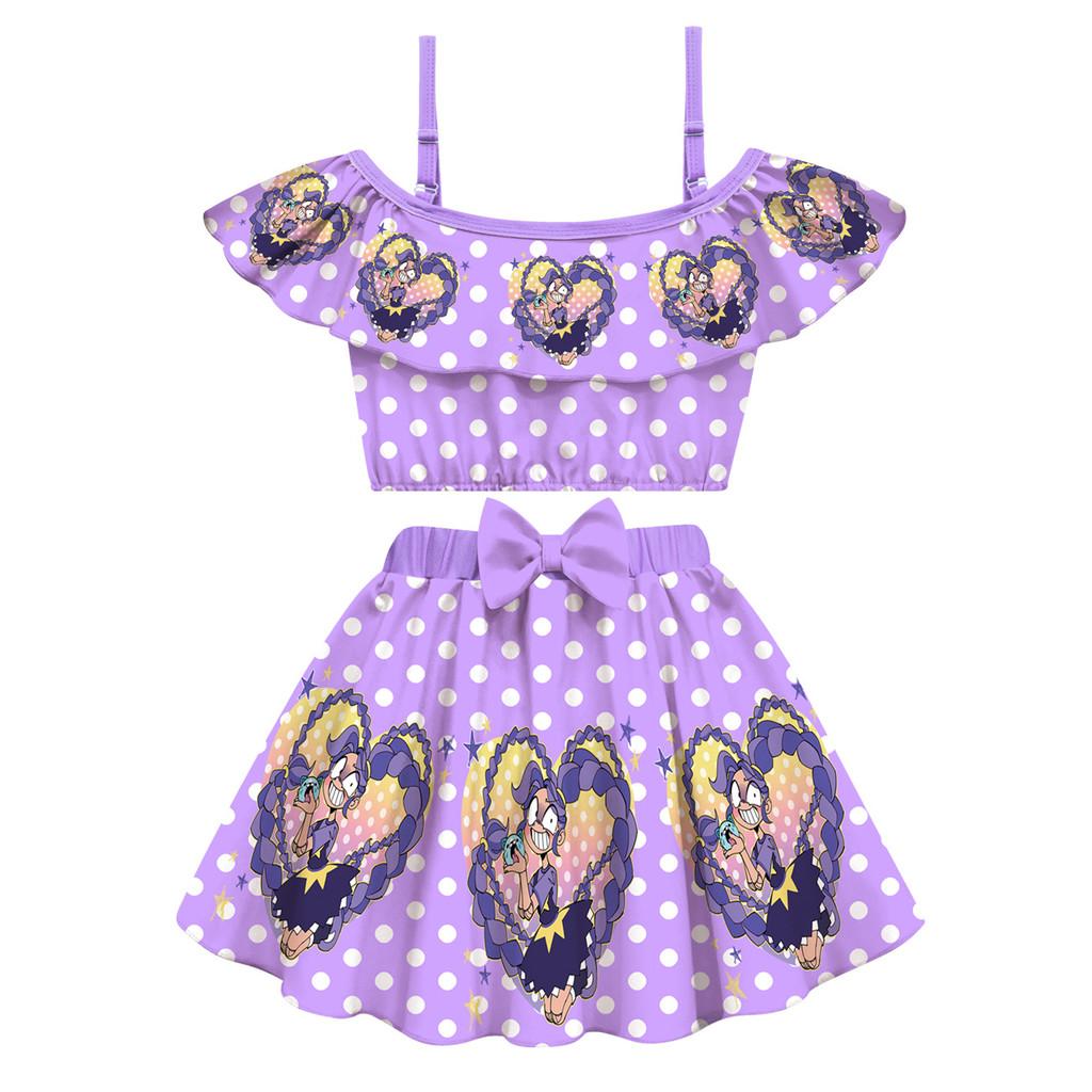 20856 Kids Girls Lily Lovebraids Printed Swimsuit Swimwear Top Skirt 2pcs/Sets 100cm
