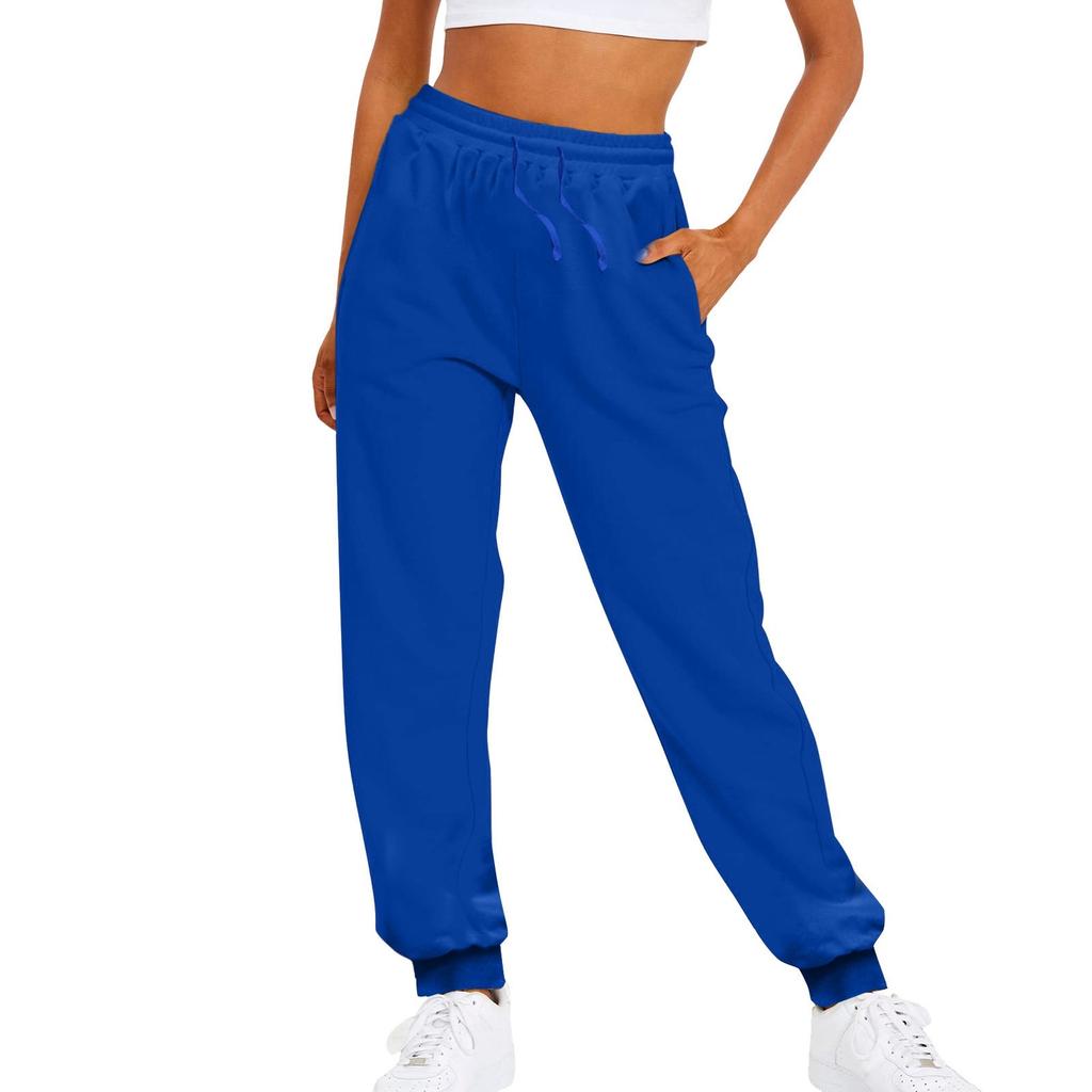 Solid Color Women Pants Pocket Long Women Ladies Solid Color Drawstring Elastic Waist Casual Loose Woman Clothing