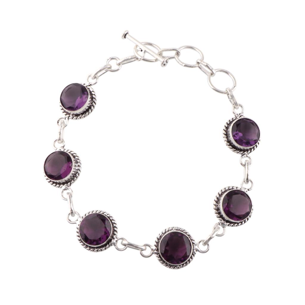 Rare Amethyst Gemstone 925 Sterling Silver Handmade Jewelry Women Bracelet 7-9" RB-16-5
