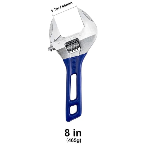 MOPCONY Wide Adjustable Wrench, 200mm, 44mm Jaw Width, Pipe Wrench, Faucet Wrench, Lightweight, Adjustable, Multi-Function Wrench for Repairs, Plumbin