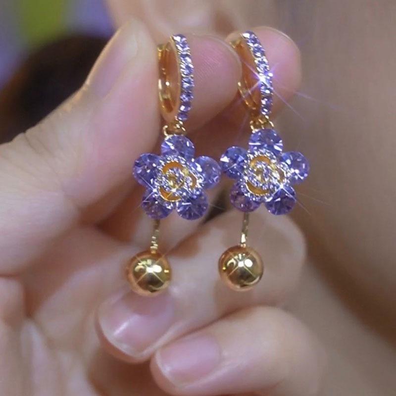 

New super fairy purple flower earrings for women, design ear buckles, temperament versatile and sweet earrings фиолетовый