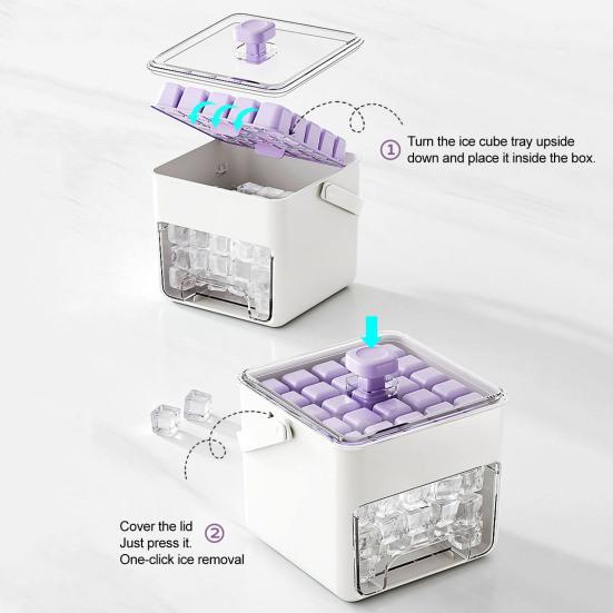 Large Capacity Ice Cube Maker with Storage Bin Shovel 50 Cube Ice Container BPA-Free Easy-Press Ice Cube Tray for Home Camping Party