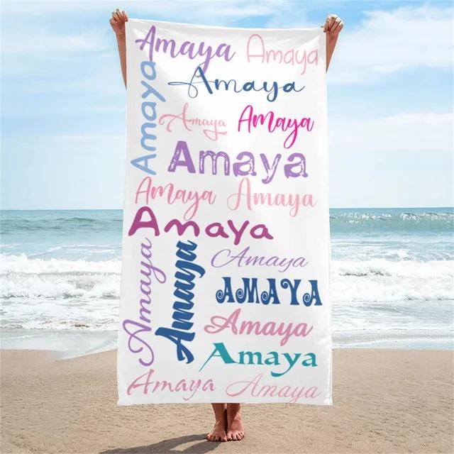 Custom Name Beach Towels For Kids/Youth/Adult Monogram Pool Towel Vacation Gift Picnic Towel Pool Party Gift Absorbent Quick-Dry