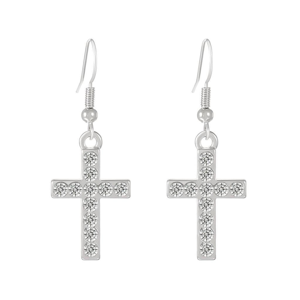 Gothic Rhinestone Cross Dangle Earrings for Women - European and American Style