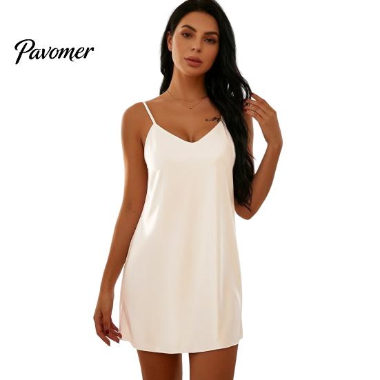Breathable Slip Nightdress Women Cami Nightdress, Spaghetti Straps V Neck Short Mini Satin Dress Nightgown, Sleeveless Nightwear for Lady