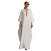 European and American V-Neck Loose Long Robe: Elegant Women's Kaftan Dress with New Style Print