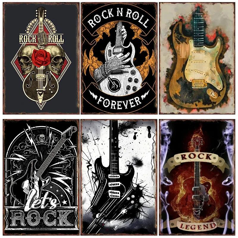 Rock Guitar Metal Tin Signs for Home Living Room Wall Art Decoration Club Bar Party Plaques Office Garage Bedroom Vintage Pos