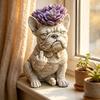 Lustiger Bulldogge Blumentopf Neuheit Mittelfinger Hund Blumenkübel Niedliche Hundegartenstatue für Außen Innen Garten Büro Schreibtisch Dekoration