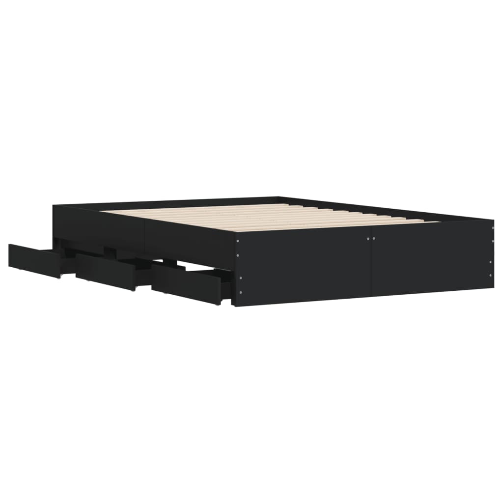 Bed Frame with Drawers Black 120x190 cm Engineered Wood