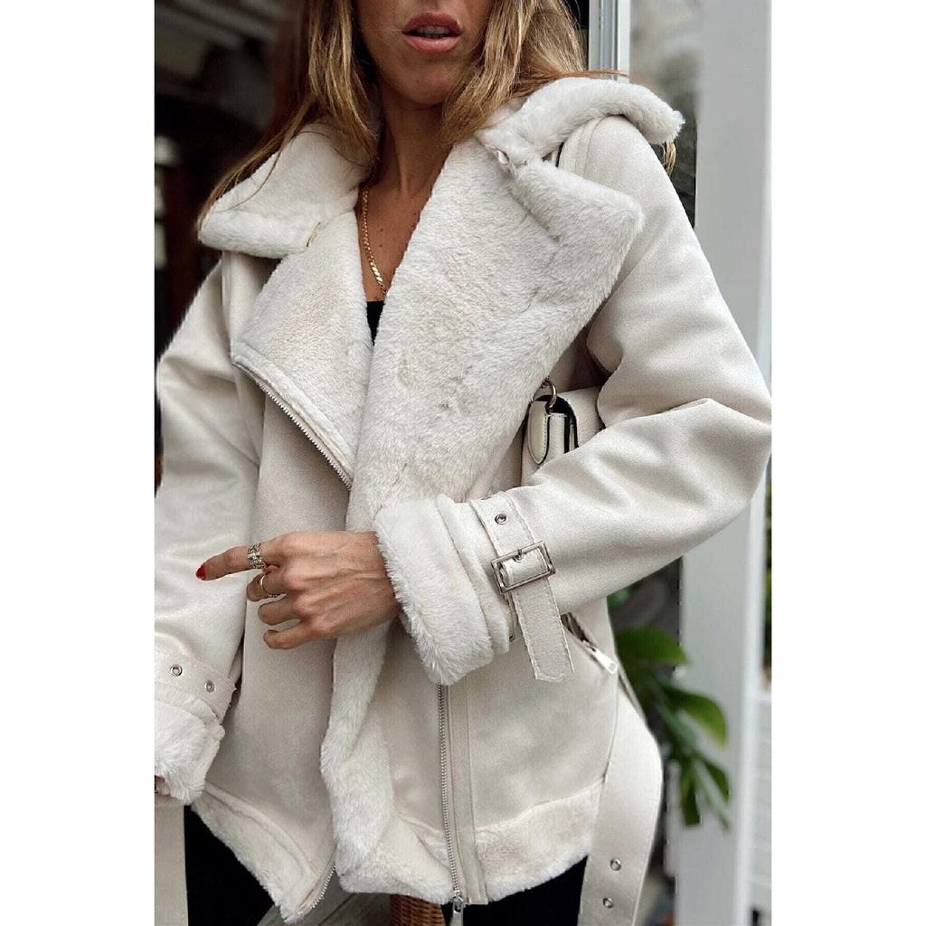 New Season Women's Premium Zr Leather Suede Coat With Belt Detail