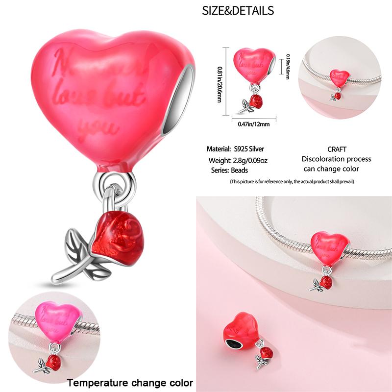 Copper Heart Color Changing Rose Pink Charms Beads Original Bracelet Diy Fine Jewelry Gifts For Women