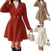 Women's Fashion Casual Wired Knit Cardigan Sweater Dress With Buttons, V-neck, A-line, Long-sleeved, Solid Color Dress