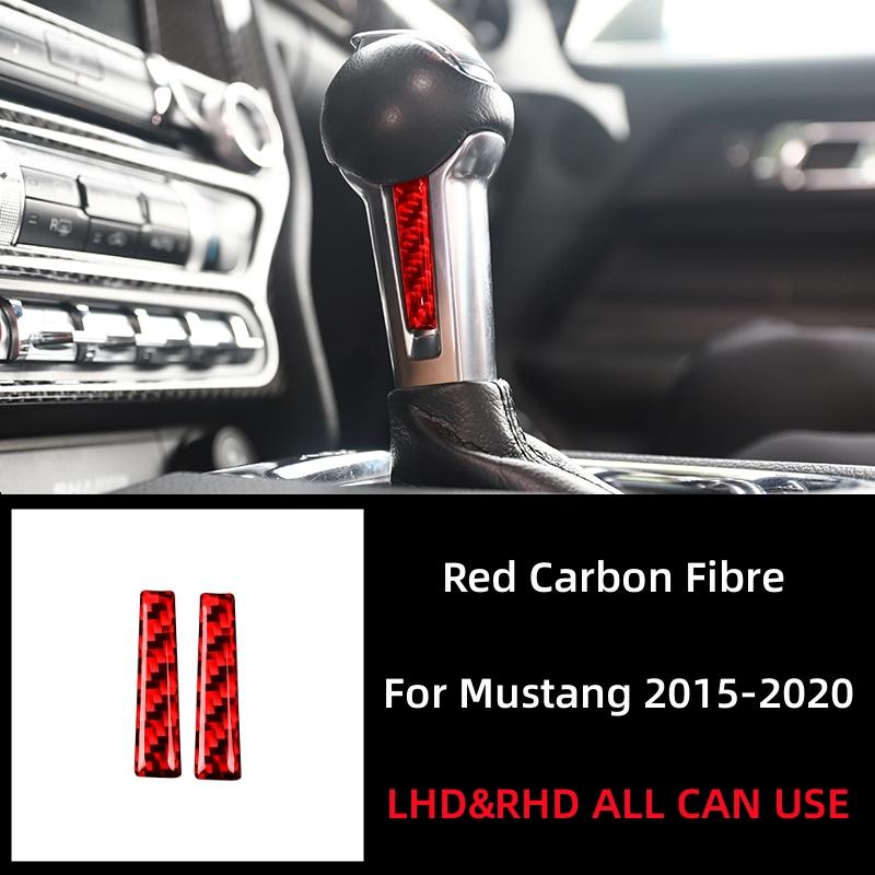For Ford Mustang GT 2015- Accessories Carbon Fiber Interior Car Gear Lever Both Sides Trim Cover Trim Sticker Decal Decor