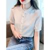 Chinese Style Stand-up Collar Frog Button Women's Shirt Summer 2025 New Arrival Loose All-Matching Top Thin Short Sleeve Cotton Shirt