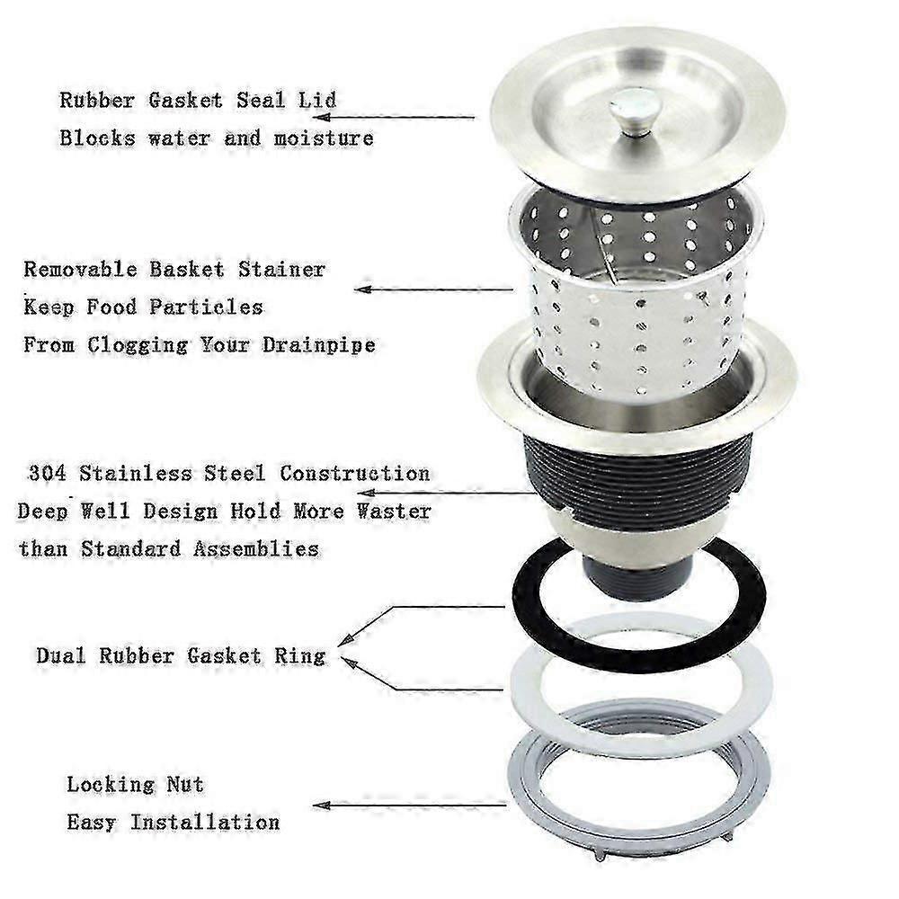 Piao 3-1/2-inch Kitchen Sink Strainer With Removable Deep Waste Basket/strainer Assembly/sealing Lid, Stainless Steel