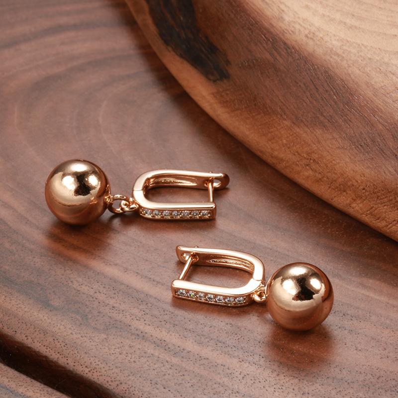 New  Rose Gold Long Earrings For Women Unique Simple Glossy Ball Natural Zircon Dangle Earrings Fine Wedding Jewelry