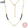 EFFIE QUEEN 100% Natural Freshwater Pearl & Lapis Lazuli Stone 14K Gold Plated Chain Necklace Jewelry 925 Sterling Silver MPN15