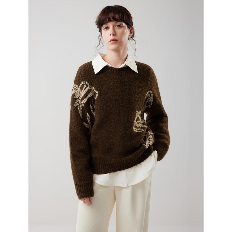 

ELLE Women s French Style Embroidered Knit Sweater M