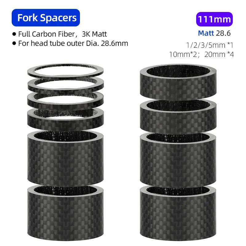Bicycle Carbon Fiber Spacers for 1-1/8" 28.6mm Fork Headset Handlebar Stem Rise up Height Adjust Washers 3K Matte Rings