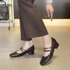 Retro texture double one-word belt~ soft-sided Mary Jane shoes women's thick heel square head single shoes versatile autumn