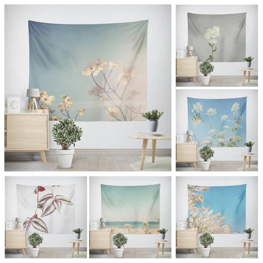Object Wall Hanging Aesthetic Bedroom Wall Art Large Fabric Tapestry Bohemian Retro Floral Leaves Modern Room Decoration