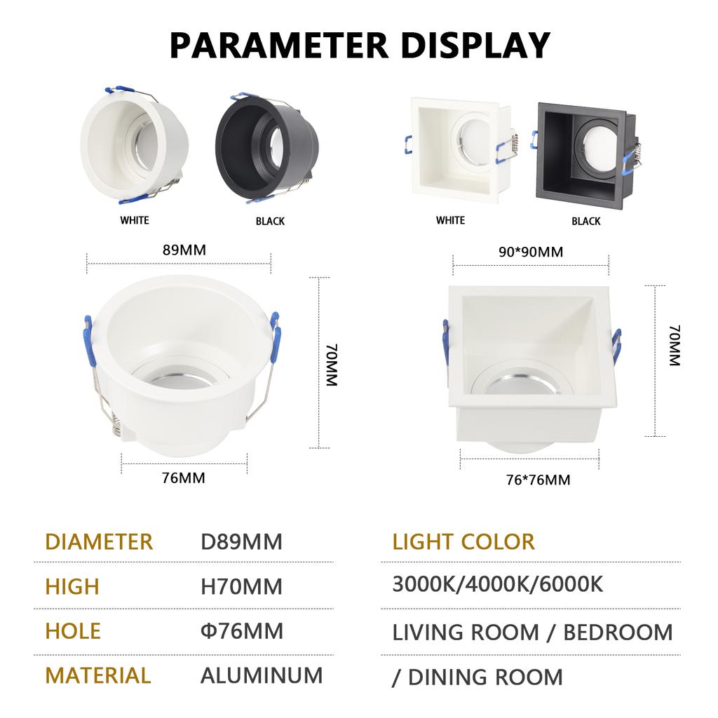 10PC Recessed Downlight GU10 MR16 Round Replacement Aluminum Kit Fitting Mounting Ceiling Spotlights Lamp Socket Holder Fixtures