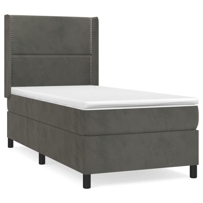 3132598 vidaXL Lit à sommier tapissier et matelas Gris foncé 90x200 cm Velours