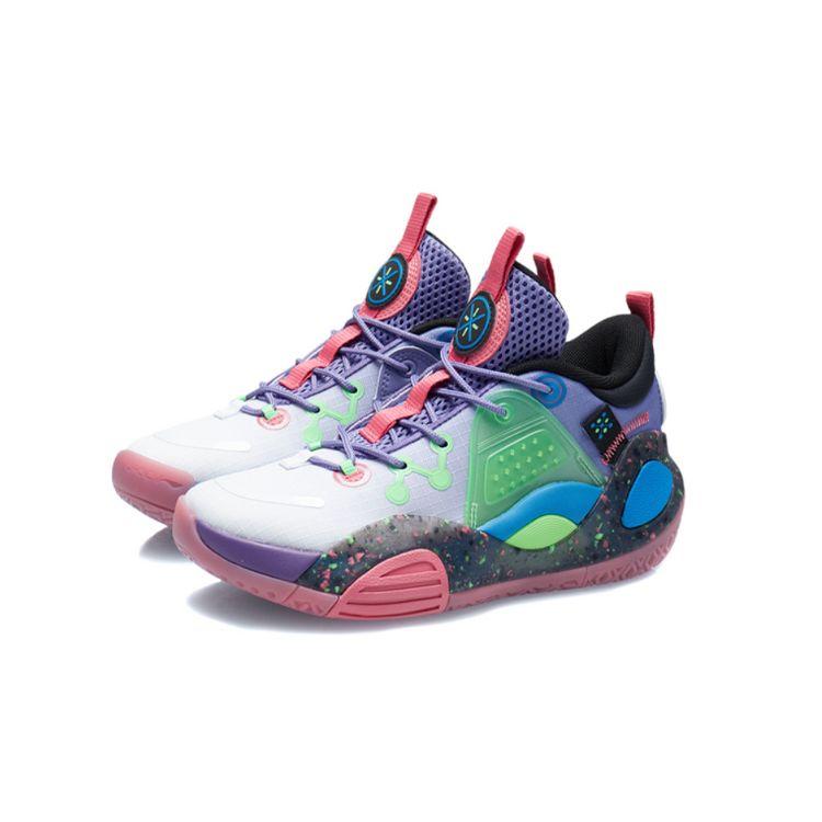 Li Ning All City 9 V1.5 Youth Basketball Shoes Kids Basketball Shoes Purple Green YKBR044-5