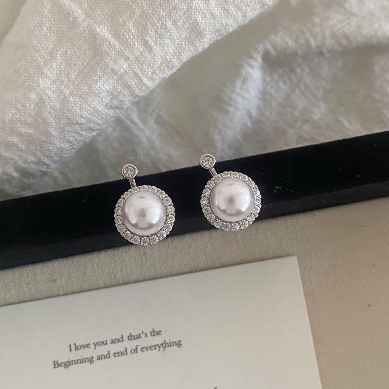 Elegant Gray Pearl & Zircon Stud Earrings - Light Luxury & High-End Accessory for Women