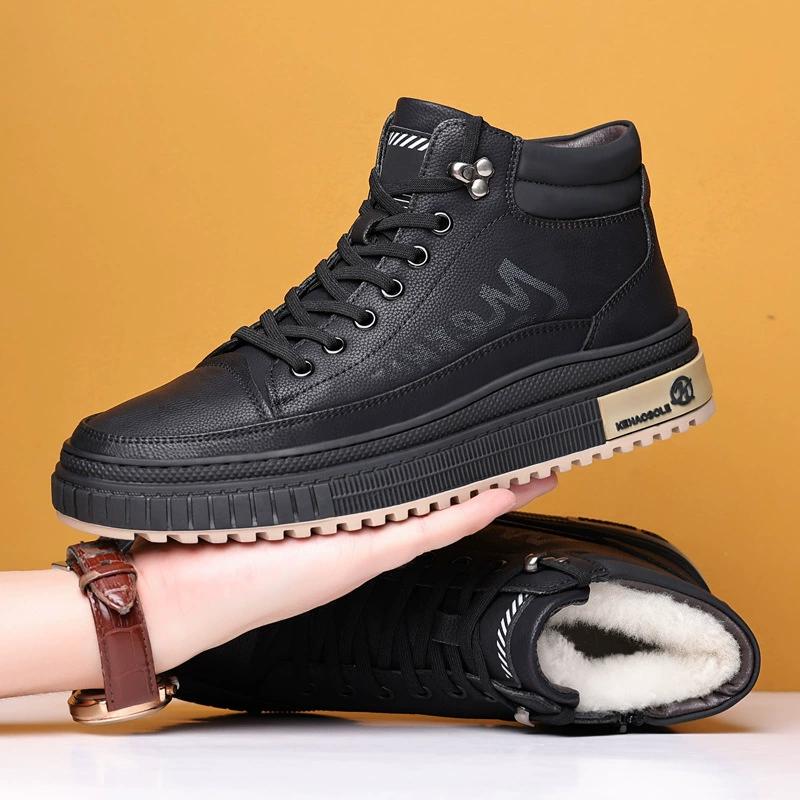 

Мужские зимние хлопковые ботинки на высоком голенище из ПУ кожи, повседневные, на меху, нескользящие, бархатные, для снега 38 чёрный