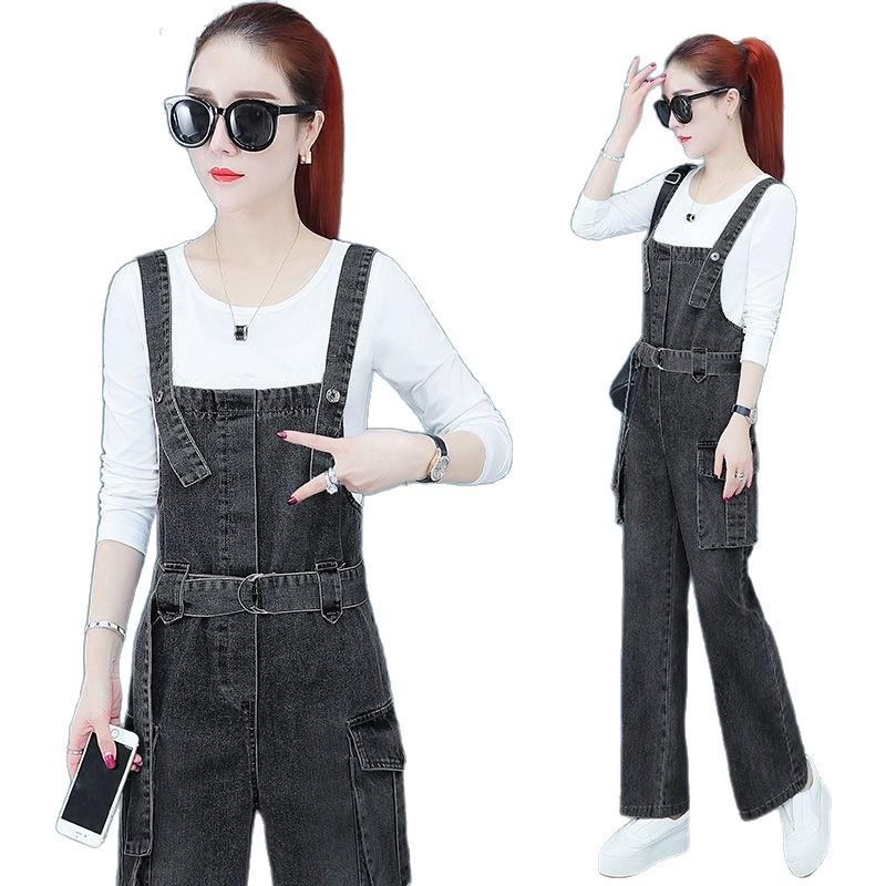 Women's 2026 Spring/Autumn Wide-Leg Denim Overalls & Pants Set