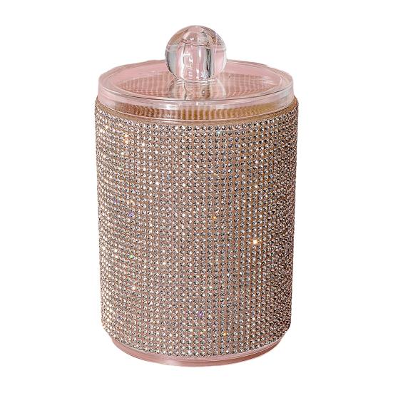 Úložná nádoba na kamínky s víčkem Jiskřivá nádoba na vatové tyčinky Prachotěsný organizér na vatové tampony pro toaletní stolek a koupelnovou desku