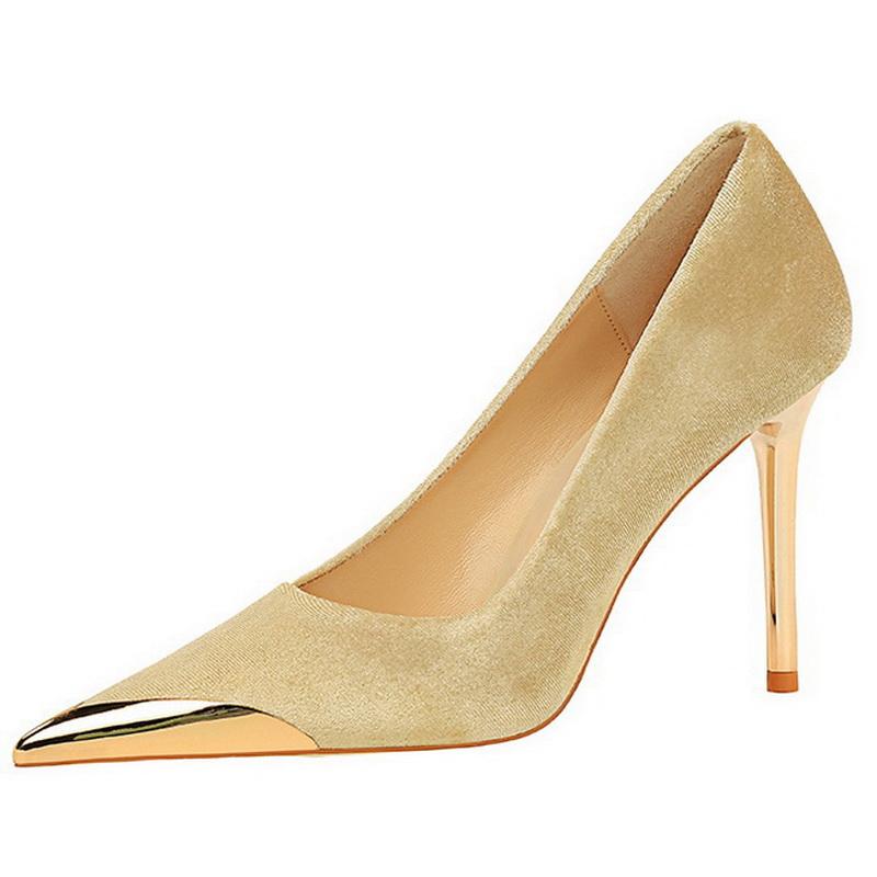 

10cm Heels Women Pumps Metal Pointed Toe High Thin Heel Shoes Office Nightclub Party Wedding Banquet Model Host Stiletto Shoes 34 абрикосовый