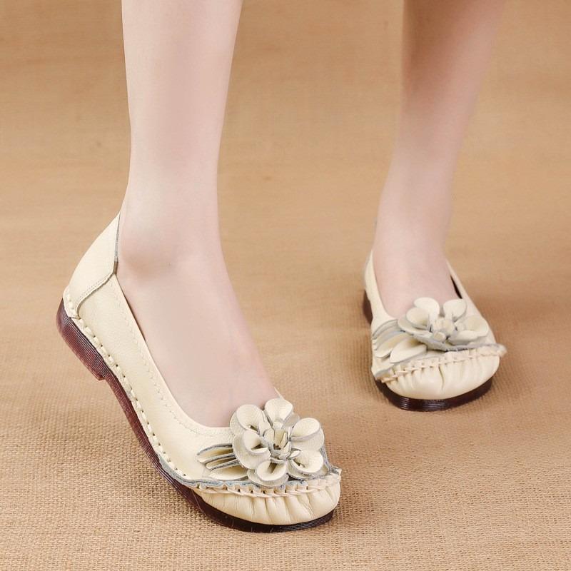The first layer of cowhide summer new soft-soled cowhide soles women's shoes flower leather single shoes