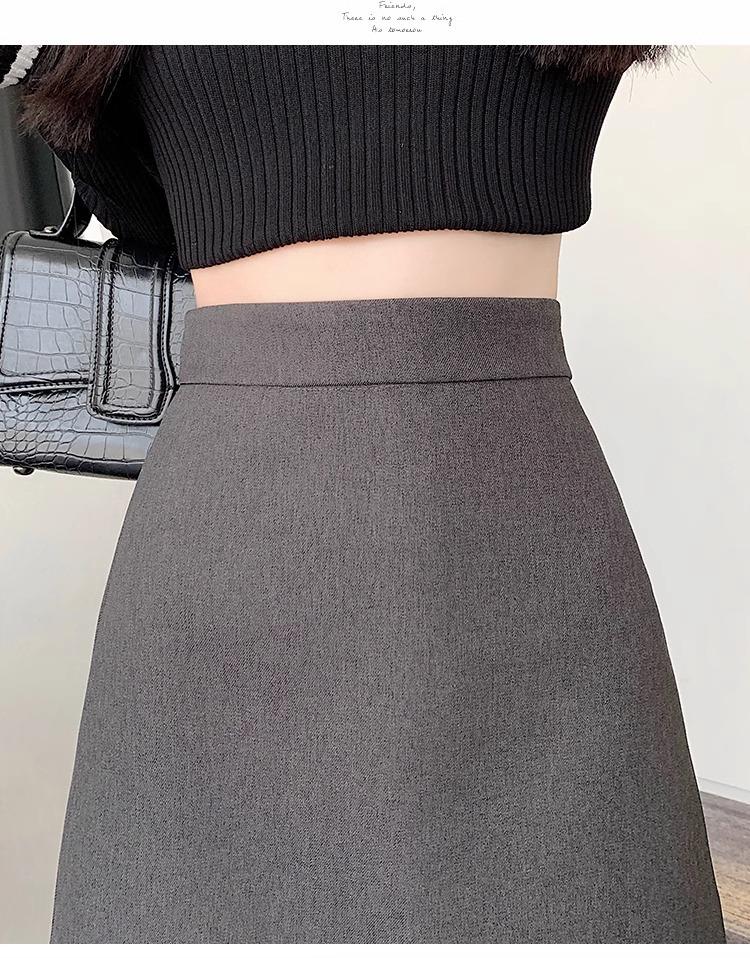 Korean Style Wool Midi Skirt - High Waist, Slimming A-Line Bodycon for Women