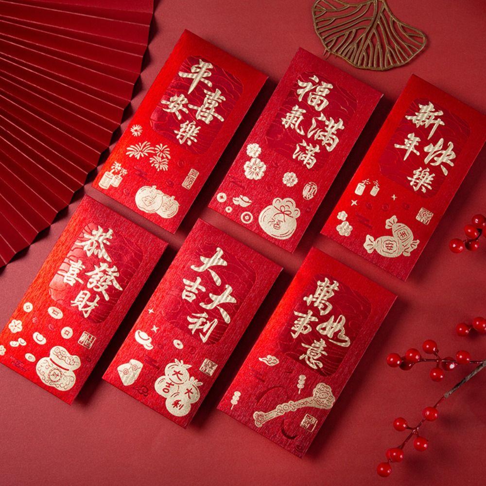 6pcs Traditional Red Pocket Hot Stamping Hongbao Festive Decor Horse Year Red Envelope  Birthday