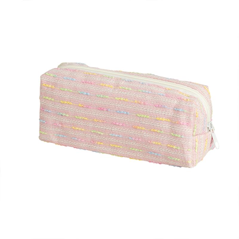 Pencil Case Pouch, Cute Pencil Case With Versatile Colorful Lines And Large Capacity Storage Bag розовый