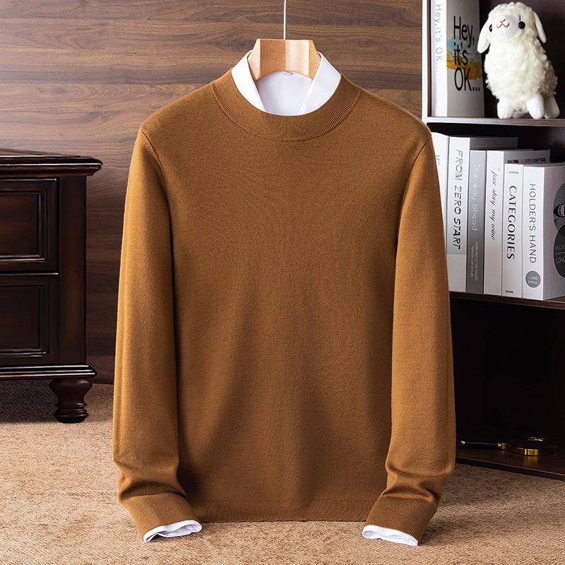 Men's 100% Pure Wool Half-High Neck Sweater, Machine Washable, Thick Base Layer - 2025 Autumn/Winter New Style