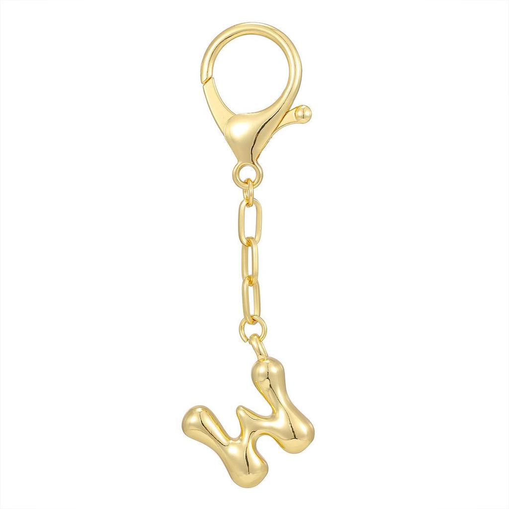 18K Gold Bubble Initial Pendant Keychain