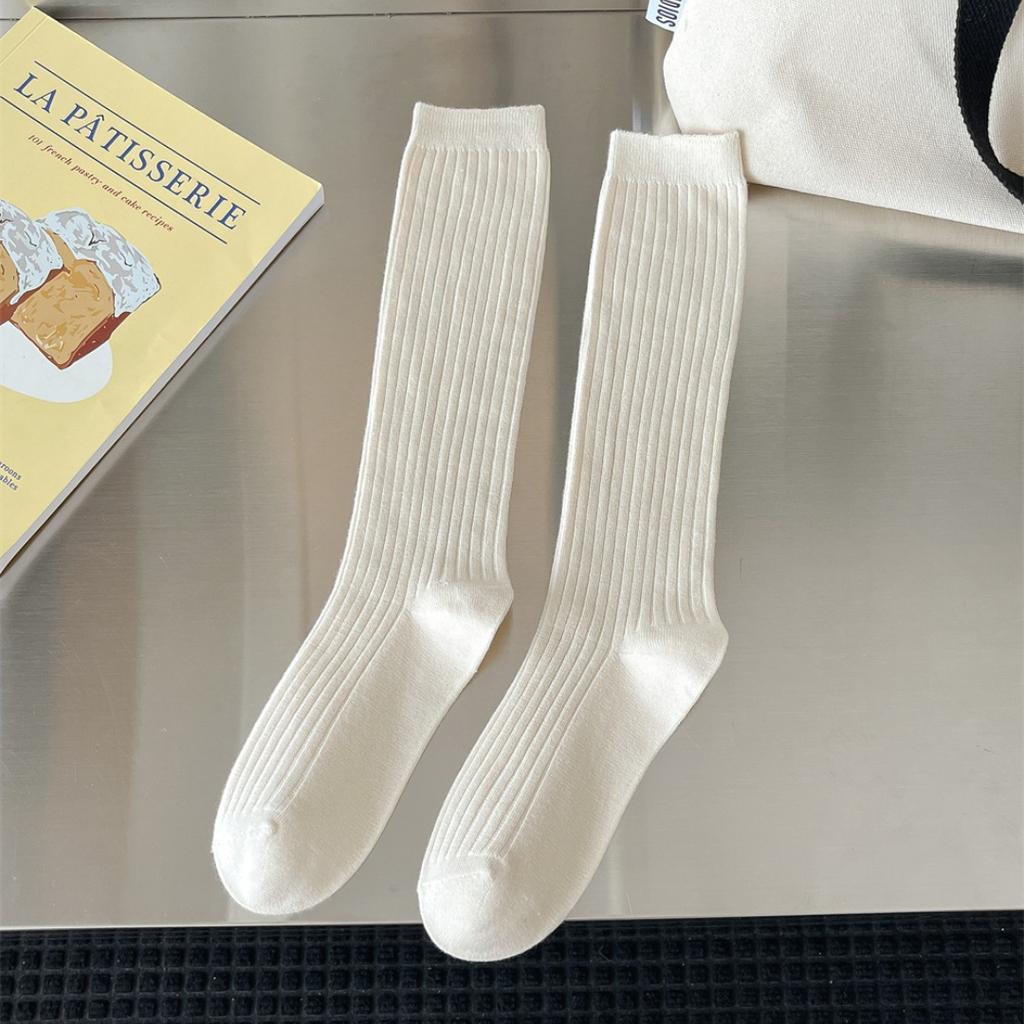 Ankara Red Double-Needle Calf Socks Trendy Fashion Legs Shaping Vertical Striped Women'S Knee Socks