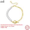 EFFIE QUEEN S925 Silber 14k Gold Rund Geformte Perlenkettenarmband Plus Figaro-Gliederkette Einfacher Schmuck für Damen Bankett GPB06