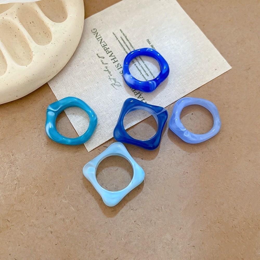 5Pcs Colorful Finger Ring Resin Acrylic Ring Fashion Irregular Rings  Jewelry Accessories
