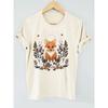 Camiseta de manga corta con cuello redondo y estampado de zorro floral