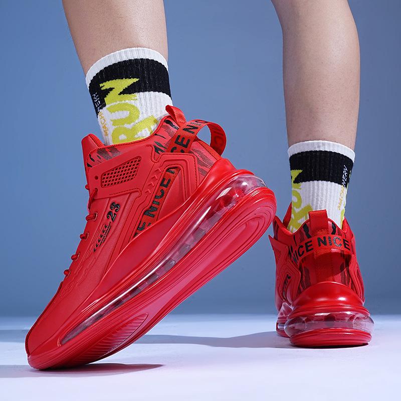 

Мужская обувь новая тенденция спортивная полная амортизация воздушной подушкой спортивная обувь студенческая высокая верхняя обувь папины кроссовки средняя трубка 45 красный