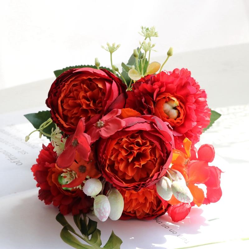 Künstliche Blumen Hochzeit Braut Hält Strauß Haus Vase Festival Atmosphäre DIY Fotografie Dekoration Venus Rose